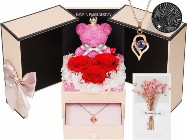 Unique Forever Preserved Real Rose with I Love You Necklace